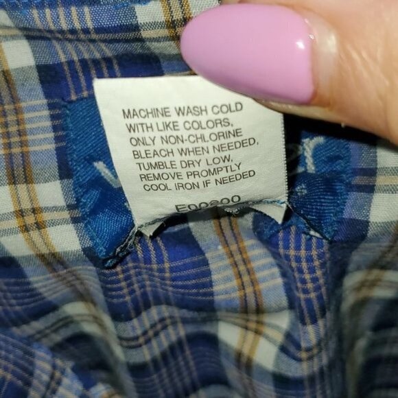 Wrangler Western Wear Sz. L Blue Plaid Pearl Snap SS Casual Button Down Shirt - Picture 8 of 14